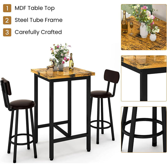 Recaceik 3 Piece Pub Dining Table Set, 35.82"H Modern Bar Table and 2 Barstool