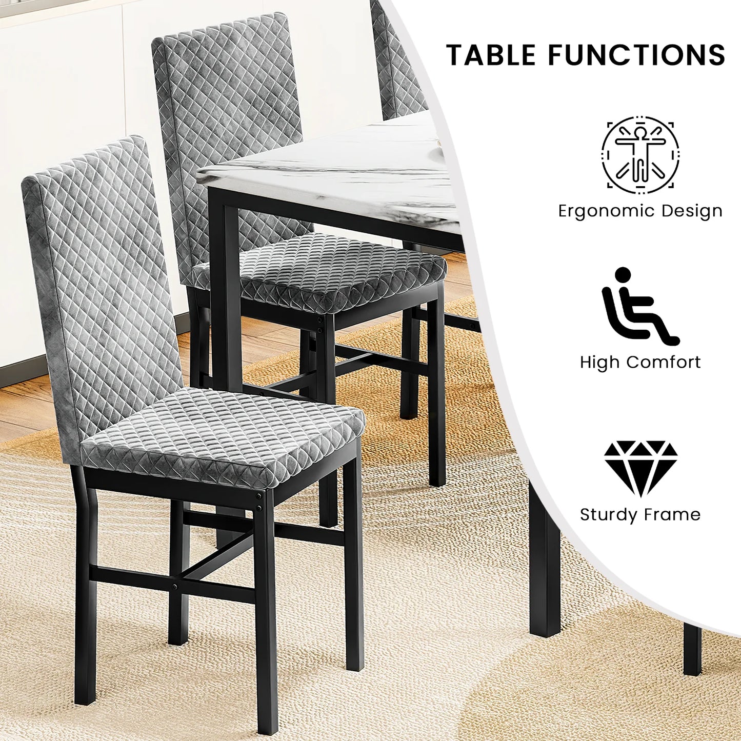 Recaceik Modern 7 Piece Dining Room Faux Marble Velvet Chairs Sets for 6