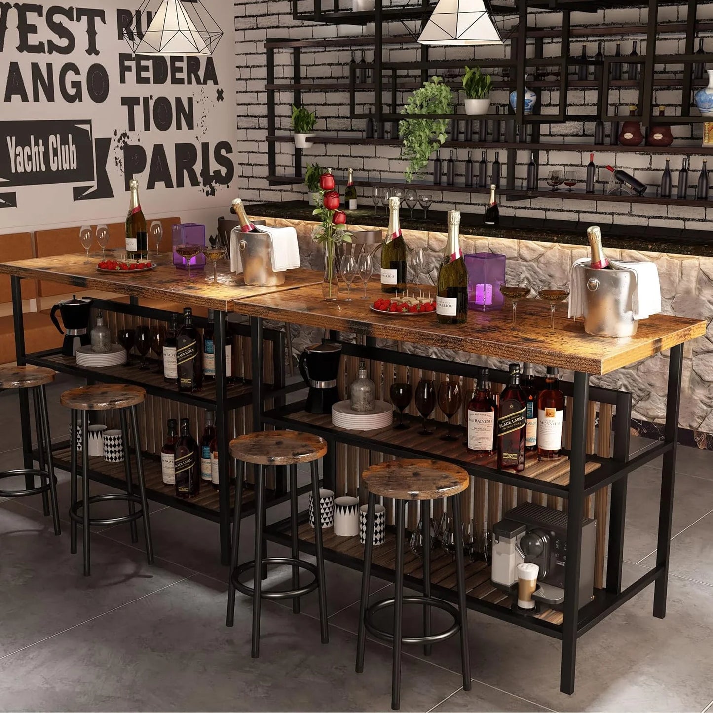 Recaceik Kitchen Island With Seating, Wooden Counter 33"Height Table with Storage Kitchen Table Set for 2