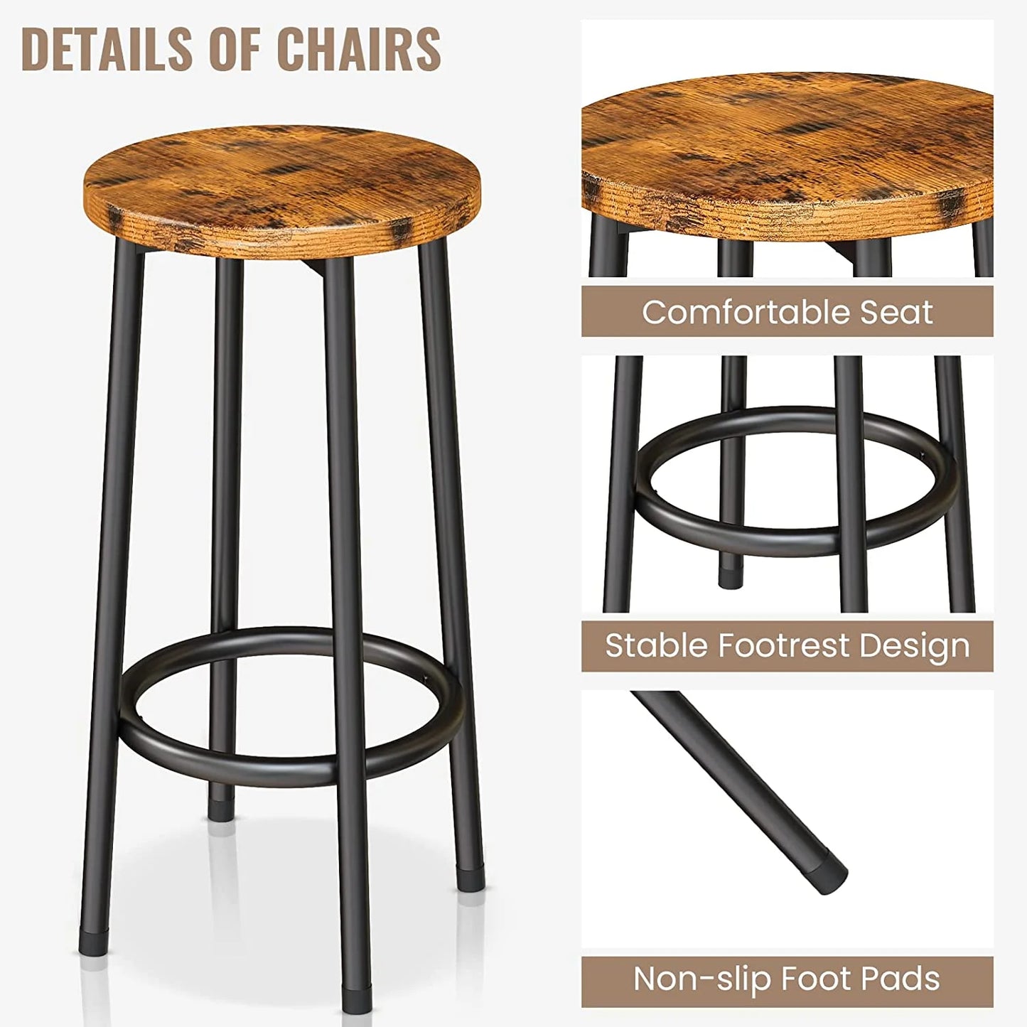 Recaceik Kitchen Island With Seating, Wooden Counter 33"Height Table with Storage Kitchen Table Set for 2