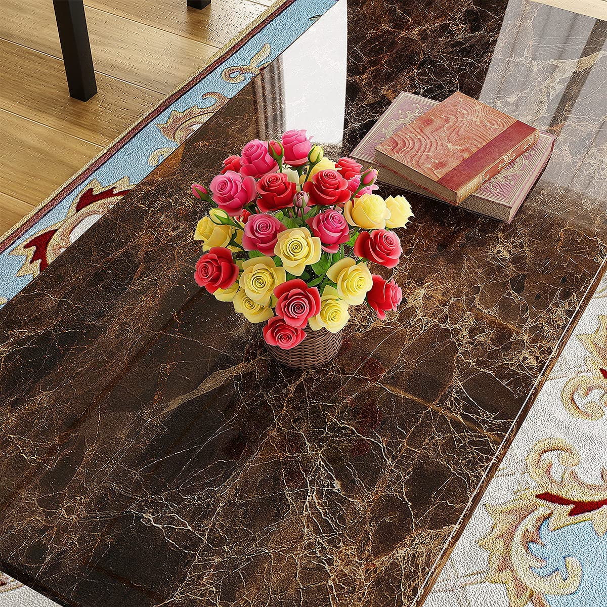 Recaceik 3 Piece Coffee Table Set, Square Faux Marble Tabletop Modern Style with Black Sturdy Metal Frame Sofa Side Tables Perfect for Living Room Accent Furniture