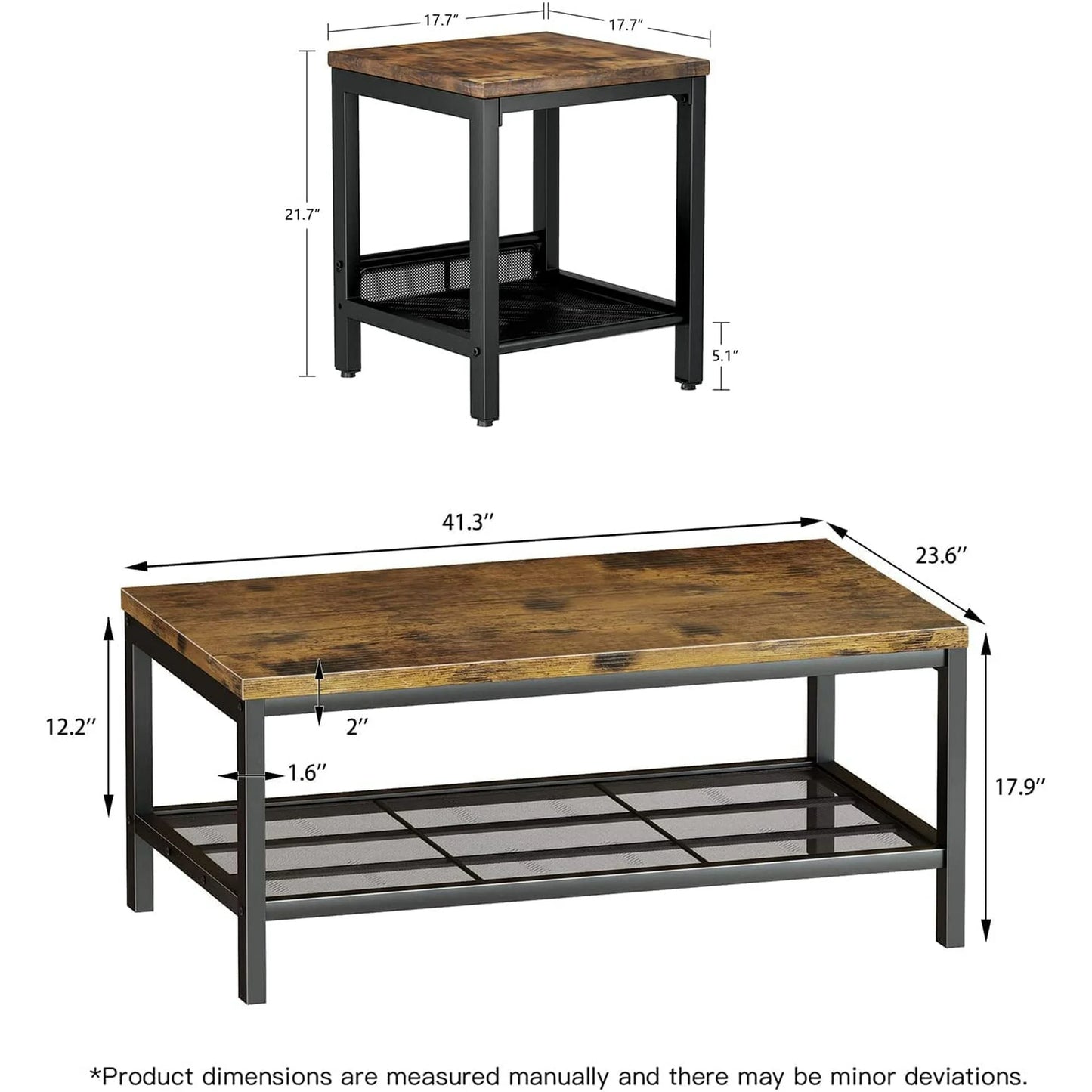 Recaceik Storage 3 Piece Modern Living Room Wooden Industrial Coffee Table Set