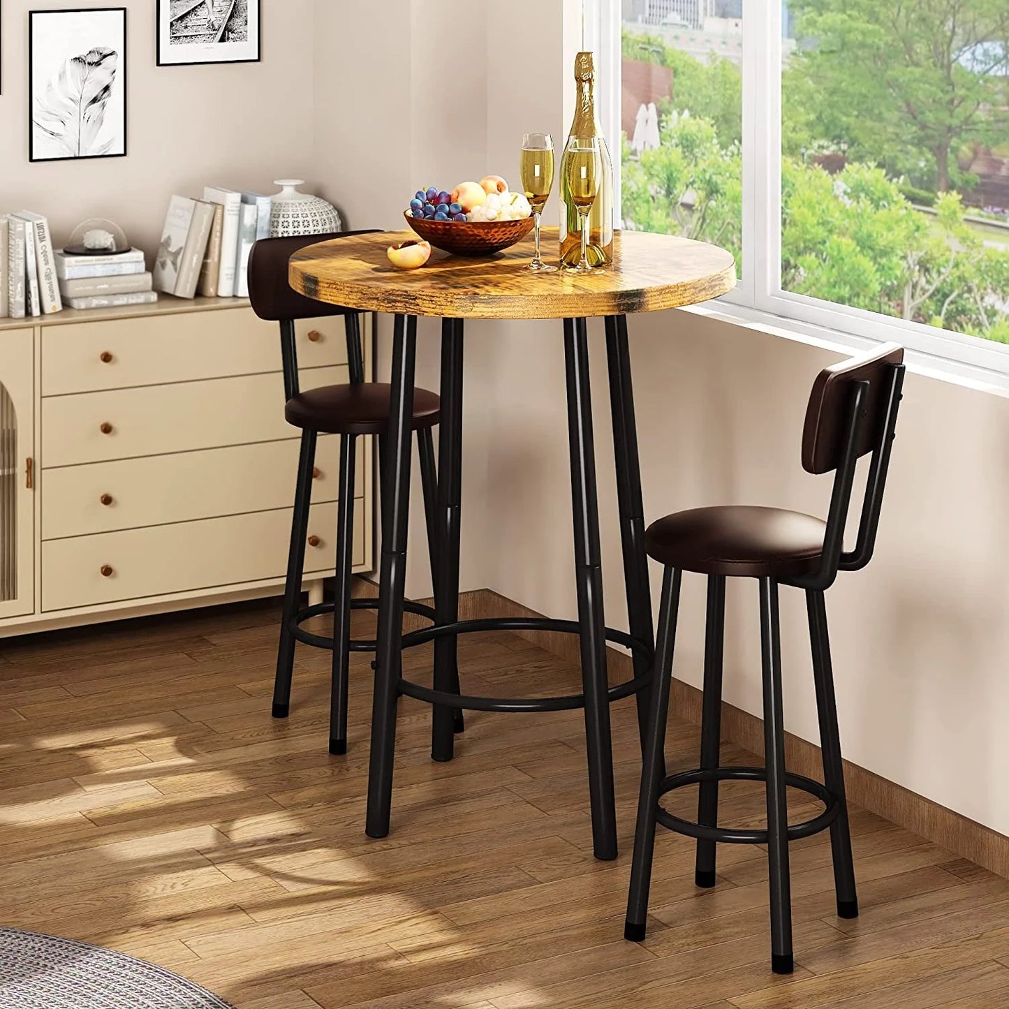 Recaceik 3 Piece Pub Dining Table Set, 35.82"H Modern Bar Table and 2 Barstool