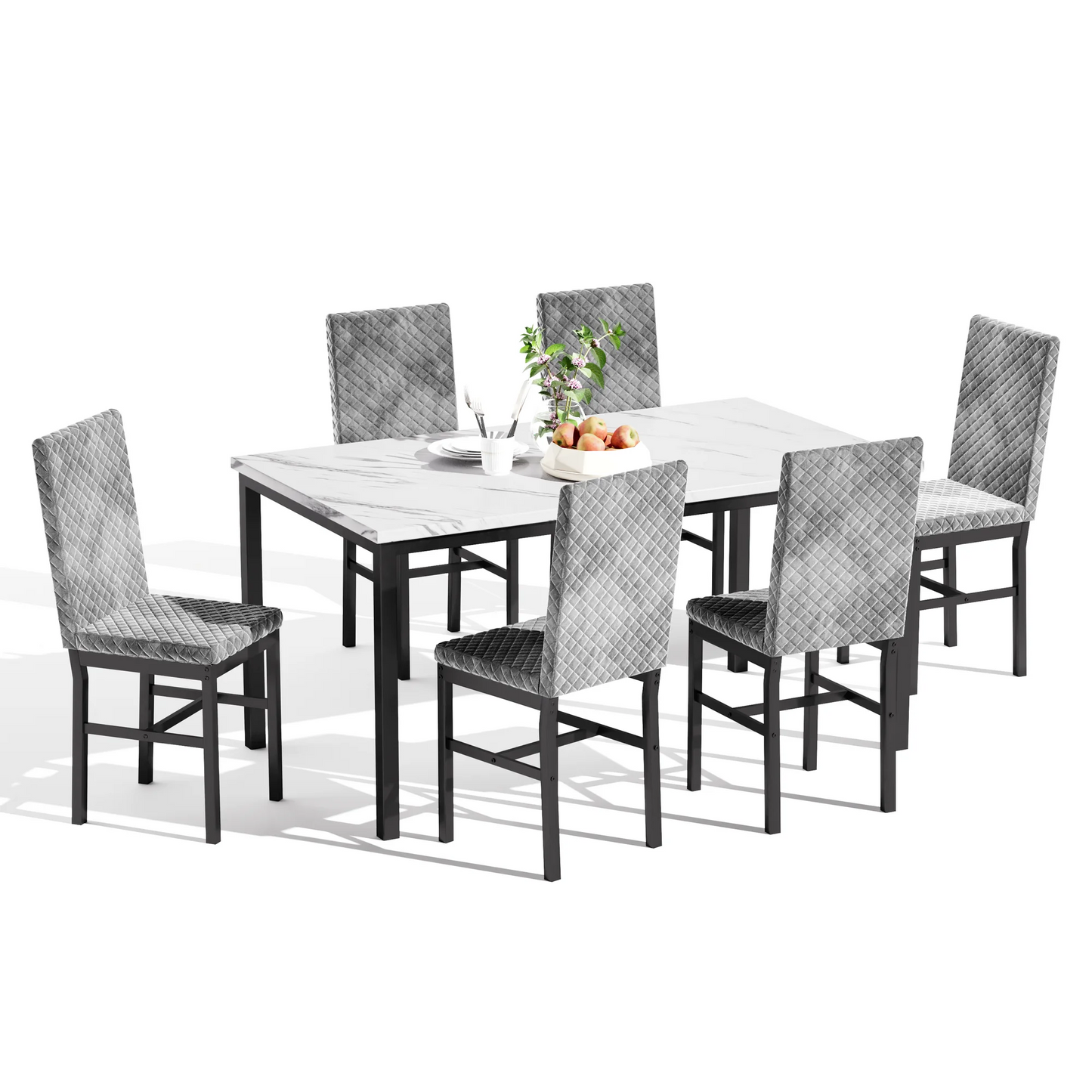 Recaceik Modern 7 Piece Dining Room Faux Marble Velvet Chairs Sets for 6