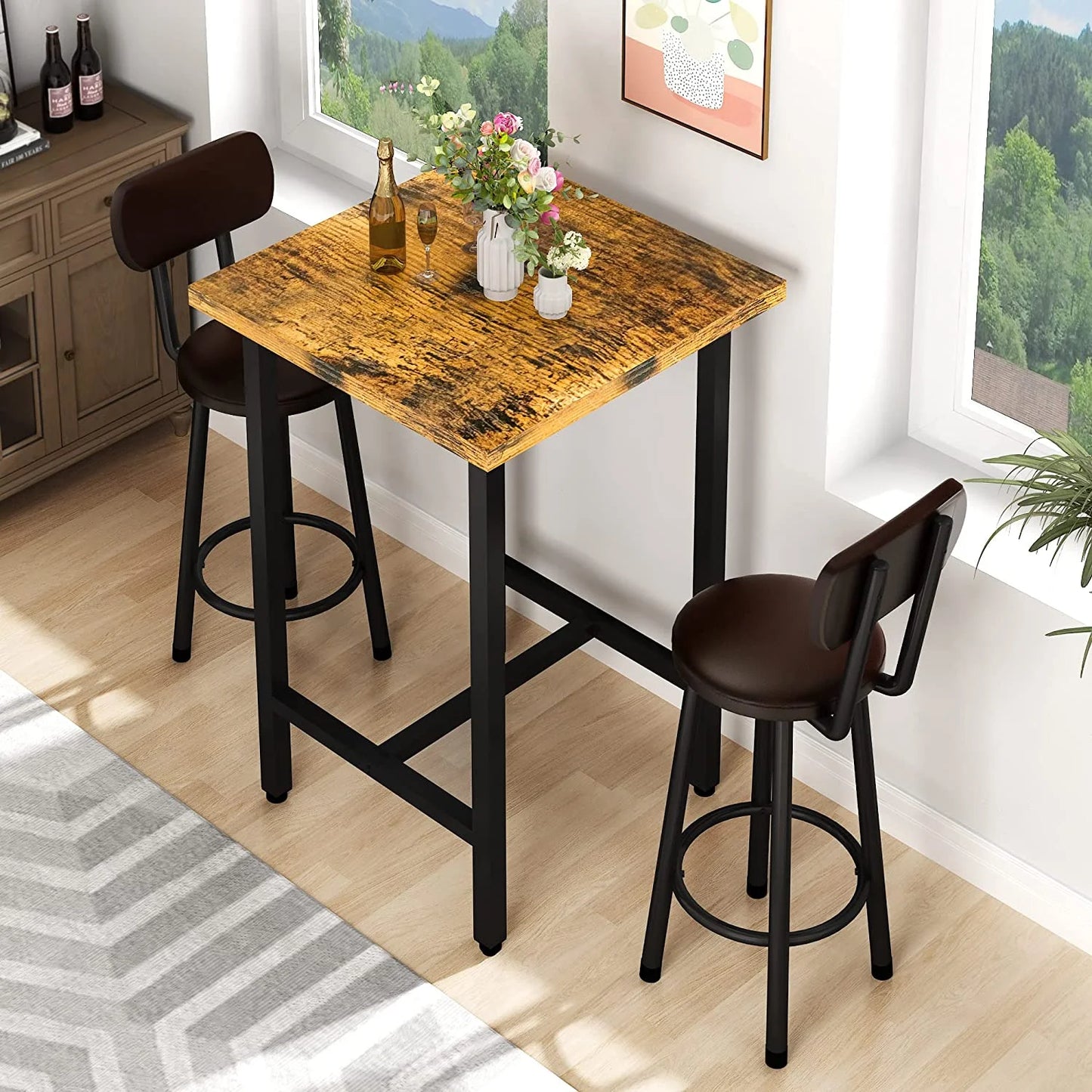 Recaceik 3 Piece Pub Dining Table Set, 35.82"H Modern Bar Table and 2 Barstool