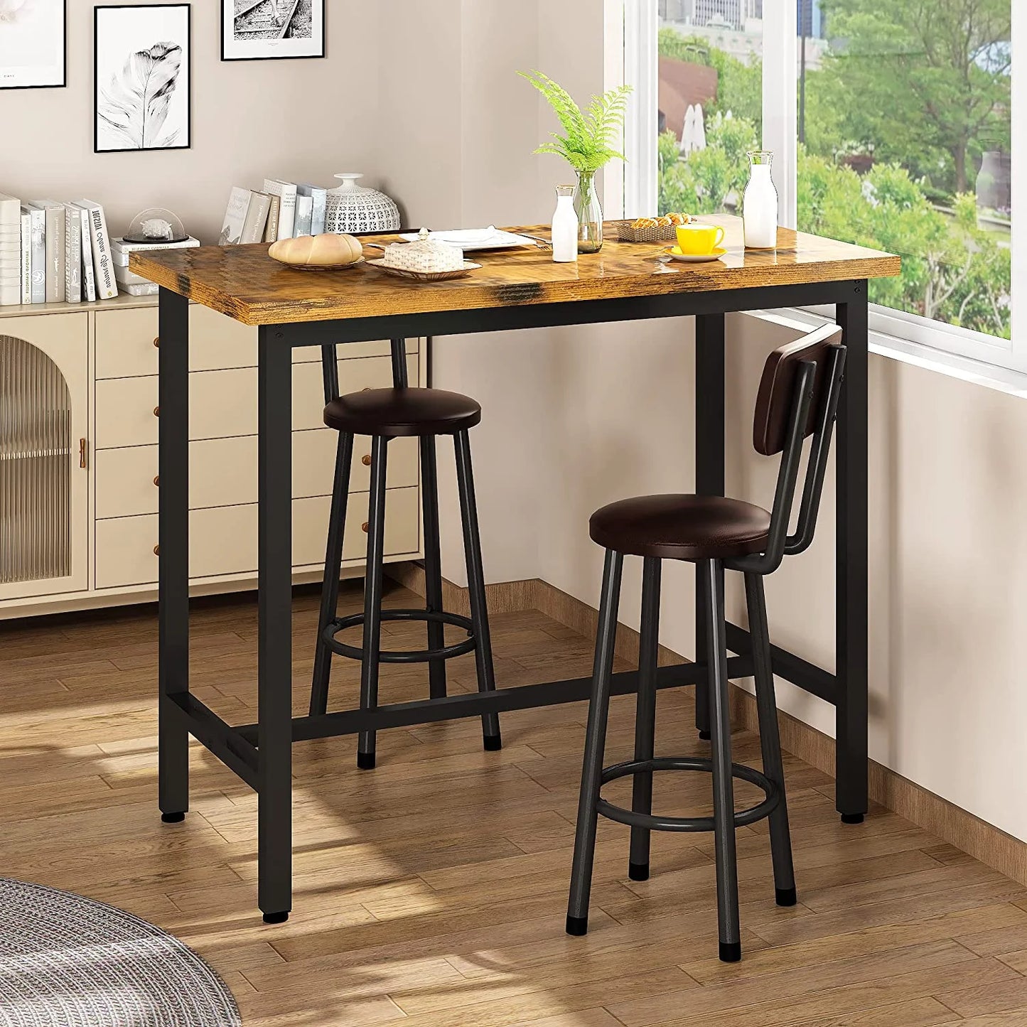 Recaceik 3 Piece Pub Dining Table Set, 35.82"H Modern Bar Table and 2 Barstool