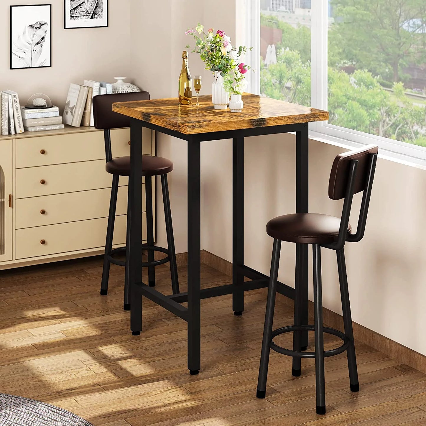 Recaceik 3 Piece Pub Dining Table Set, 35.82"H Modern Bar Table and 2 Barstool